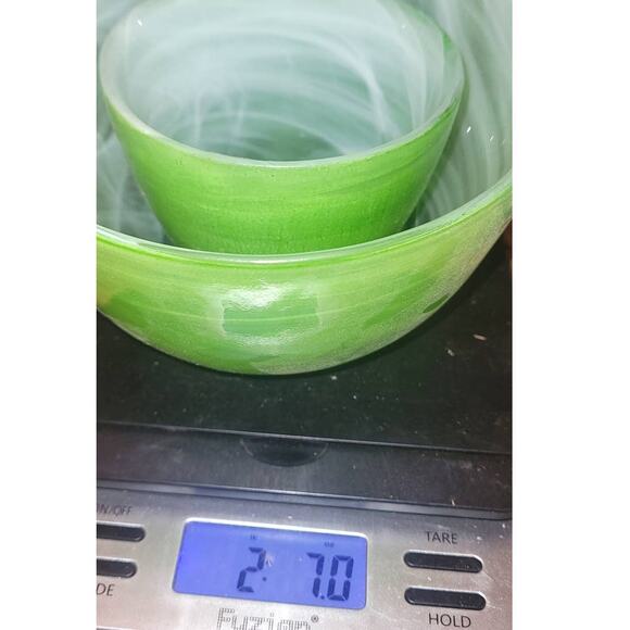 Set of 2 EUC Vintage Green Sea Glasbruk Swedish Asymmetric Art Glass Bowl - Picture 10 of 13